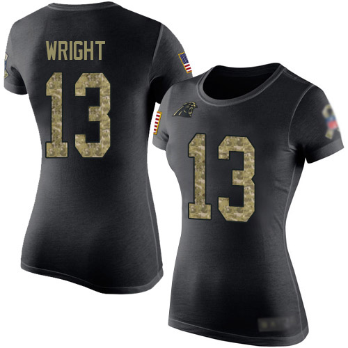 Carolina Panthers Black Camo Women Jarius Wright Salute to Service NFL Football #13 T Shirt